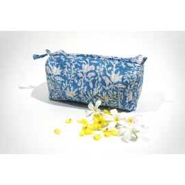 Quilted Toiletry Bag, Blue Floral Pattern
