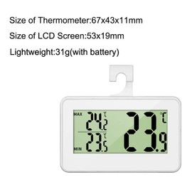 Refrigerator Thermometer, INRIGOROUS Refrigerator Thermometer, Minimum Highest Thermometer, Digital Temperature, Monitor with Hanging Hook, Retractable Stand and Magnetic Back (White)