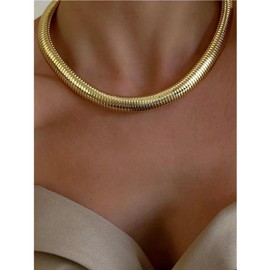 Gold Choker Necklace For Women Chunky Gold Necklace 18K Gold Plated Stainless Steel Link Chain Necklace Flexible Wide Necklace Adjustable Jewelry for Women