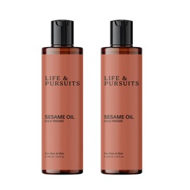 Life & Pursuits 100% Cold-Pressed Unrefined Sesame Oil 200 ml x 2 for Skin & Hair - Ayurvedic Oil for Men & Women | Healthy Hair, Promotes Radiant & Smooth Skin, Nourishes & Moisturizes (400 ml)