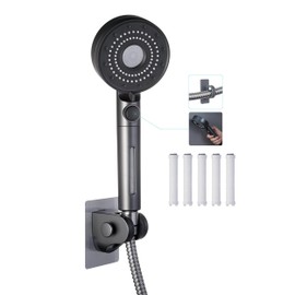 Umyder RV Handheld Shower Head with Hose and Cotton Filter,5 Mode Spray High Pressure Shower Head with On/Off Switch for Water Saving,No Drilling Wall Mount Shower Holder and Adhesive Hose Guide Ring