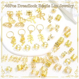 NAISKA 48Pcs Gold Butterfly Hair Jewelry for Women Braids Flower Hair Cuffs Rings Dreadlock Beads Loc Jewelry Hair Charms Festival Locs Accessories for Black Women