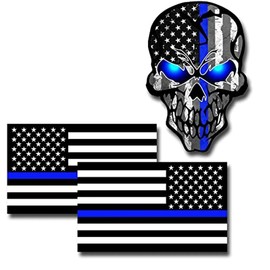 3pcs American Flag Stickers, Skull Decal with Black American 5 inches Vinyl car Flag Stickers for Trucks Jeeps Vans Women Men Motorcycles laptops Skateboards Bikes (Black, White, Blue)