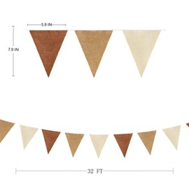 32Ft Brown Party Decorations Boho Pennant Banner Ombre Brown Fabric Triangle Flag Linen Bunting Garland Streamers for Woodland Teddy Bear Jungle Rustic Baby Shower Birthday Home Nursery Outdoor Decor