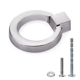 WEAVERBIRD Brushed Nickel Cabinet Handles Round Ring Drawer Pulls, Single Hole Zinc Alloy Handle Ring for Dresser Drawer Cupboard Cabinet, Pack of 4