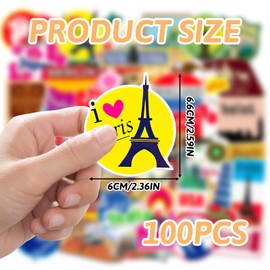 Travel Stickers 100Pcs Travel Map City Stickers Vinyl Waterproof World Tourism Landmarks Stickers with Famous Building Attractions Cityscape for Adults Teens Scrapbook Laptop Guitar Luggage Bicycle