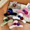 Trendy Autumn/Winter Button Contrast Claw Clip - Internet Popular Style One Size/Khaki Button Plush Claw Clip 20ea
