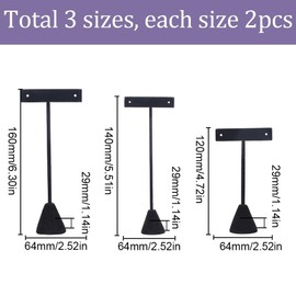 SUNNYCLUE 6Pcs 6.3" 5.5" 4.72" Earring jewellery Display T Stand Black Velvet Earring Displays Rack jewellery Showroom Tradeshow Showcase Organizer for Hanging Necklaces Bracelets Earrings Store Selli