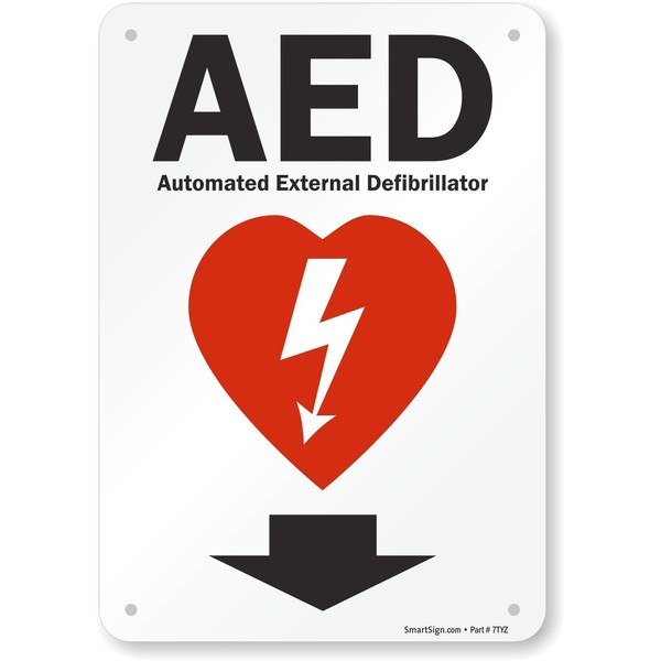 SmartSign - S-4909-PL-10 "AED - Automated External Defibrillator" Sign With Down Arrow| 7" x 10" Plastic