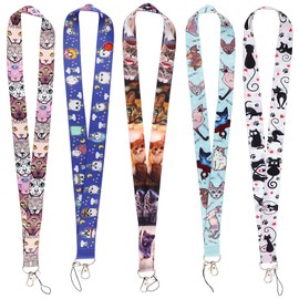 Yansitu Cute Cats Neck Lanyards Strap for Keys ID Badge Kawaii Keychain Lanyards for Women Girls Teachers Kids, Multicolor Key Lanyards(5pcs)