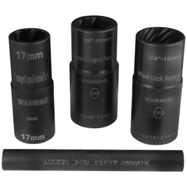 LTI TOOLS Twist Socket Lugnut Removal Kit, 4 Piece (LT4350), includes twist sockets 400-17, 400-25 and 4200A and punch 400-7