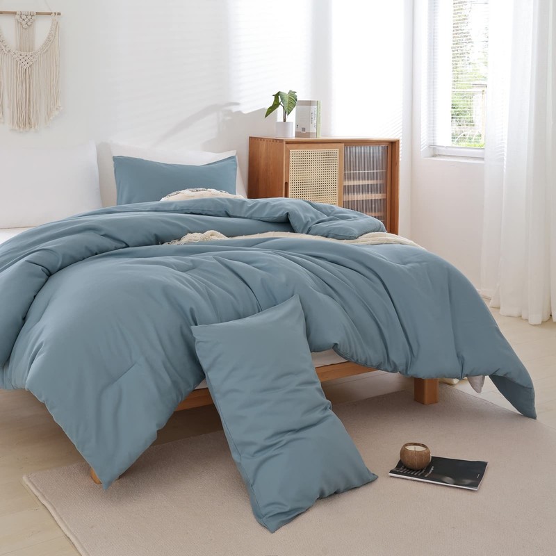 ROSGONIA California King Comforter Set Dusty Blue, 3pcs (1 Boho