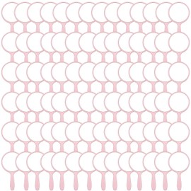 Vinsot 100 Pcs Handheld Mirror Bulk Small Hand Compact Mirrors with Handle Plastic Travel Makeup Portable 3.94 x 2.16 Inch for Birthday Dress up Wedding Practice Pronunciation (Pink)