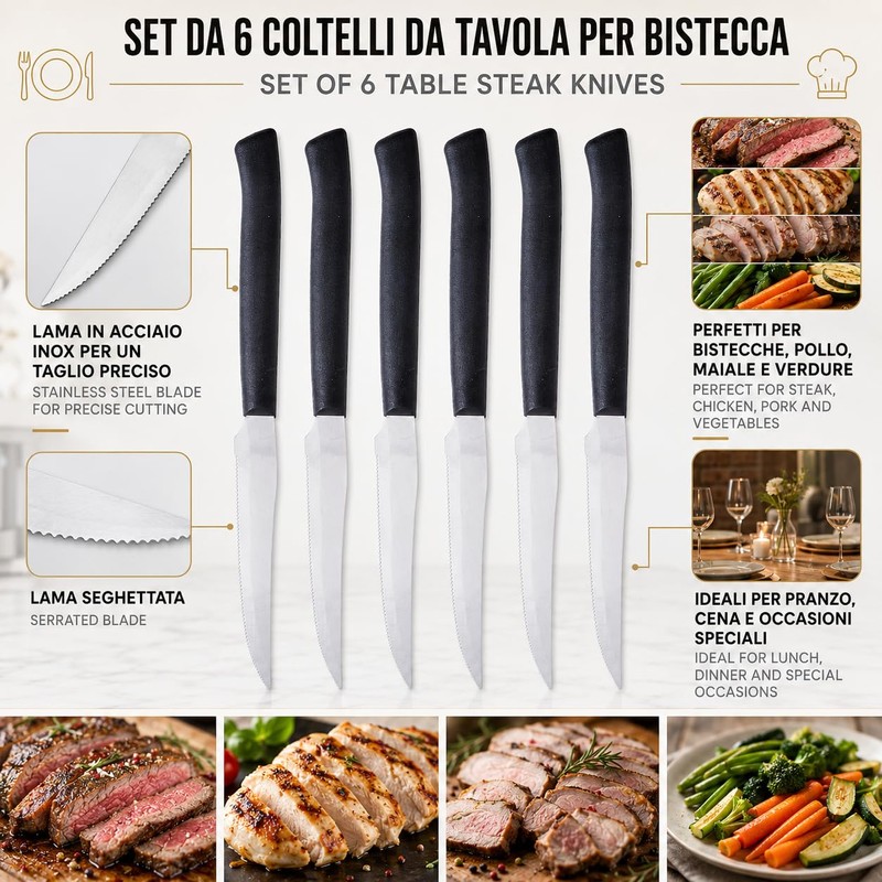 IPEA Coltelli da Tavola per Bistecca e Carne - Set
