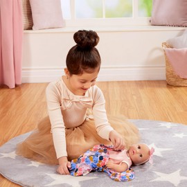 LullaBaby – 14-inch Realistic Baby Doll – Hazel Eyes & Huggable Soft Body – Floral Swaddle & Pink Bow Headband – Pretend Play – Toys for Kids Ages 2 Years Old & Up – Baby Doll & Floral Swaddle