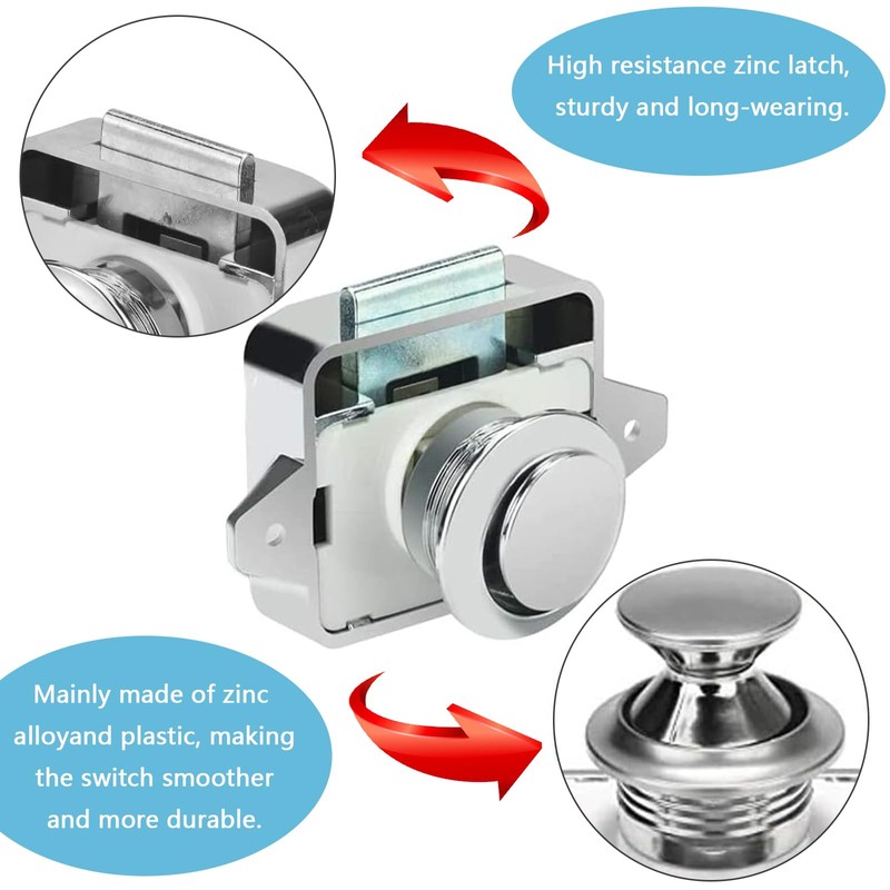 Volumoon 5Pcs Push Button Cabinet Latch Lock,Push Button Latch Lock,Cabinet