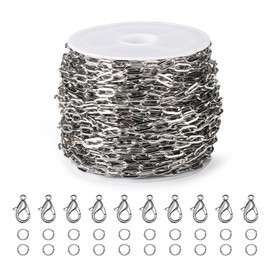 Qoroos 33 Feet 304 Stainless Steel Chains for Jewelry Making Silver Necklace Paperclip Chains Jewelry Making Bracelet with Lobster Clasp and Jump Rings for DIY Necklace Making Kit