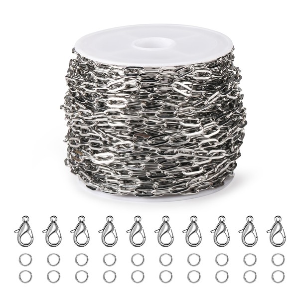 Qoroos 33 Feet 304 Stainless Steel Chains for Jewelry Making