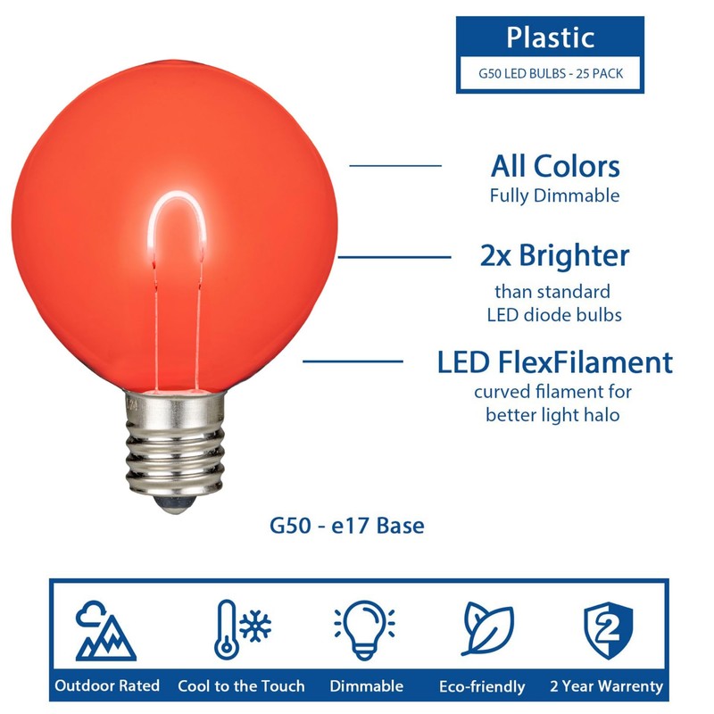 Novelty Lights 25 Pack G50 LED Plastic Flex Filament Outdoor