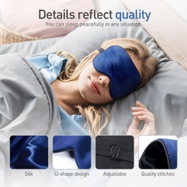 Viedouce Sleep Mask, Silk Eye Mask, 100% Skin-Friendly Silk Sleep Mask for Men and Women, Comfortable Sleeping Mask, Ideal for Sleep at Home and Travel (Blue, 1 Pack)