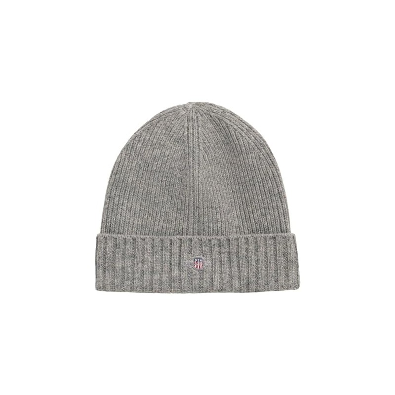 GANT Unisex Shield Wool Beanie Hat, grey melange