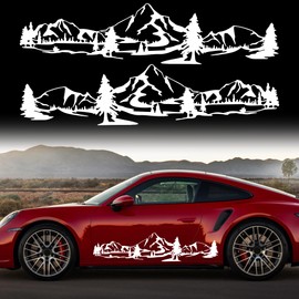 TOMALL 1 Pair Mountain Tree Forest Vinyl Decals for Car Body Door Sides Universal Waterproof Mountains Graphic Stickers Decoration for Vehicles Travel Trailer SUV Truck Off-Road (Large-White)