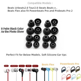 Aginkgo Replacement Ear Tips for Beats Urbeats2.0 Tour2.0 ibeats Beats x, Beats Flex Secure Fit for Powerbeats Pro Silicone Earbuds Washable Sweat-Resistant Noise Isolation 8 Pairs (Black)
