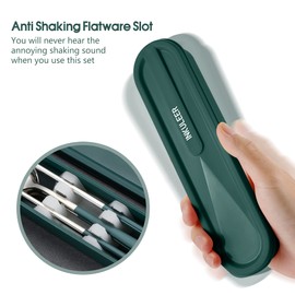 INKULEER - Juego de cubiertos de viaje de acero inoxidable 18/8, utensilios reutilizables con estuche, lonchera portátil para camping y oficina