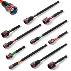 Geinxurn Impact Nut Driver Set, 10 Pieces 2.56”6”Long 1/4”5/16”3/8”7/16” 1/2”6 Point Alloy Steel Magnetic SAE Nut Setter Set Use For Require Installing 1/4 Hex Shank Impact Driver with Case Box