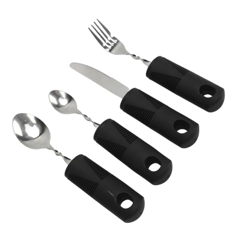 4pcs Elderly Adaptive Cutlery Set Eat Independently Easy Grip Handles