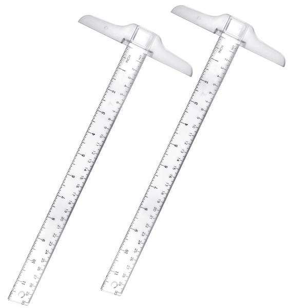 AFASOES 2 Pcs T-Square 12 Inch / 30 cm T Shape Ruler Plastic Transparent T-Ruler Junior T-Square Academic T-Ruler Double Side Scale Measuring Tool for Drawing and General Layout Work