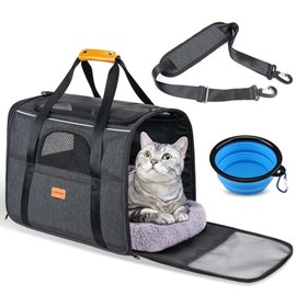 Morpilot Morpilot Cat Carrier - Soft Sided Cat Carrier Large for Big Medium Cats and Puppy up to 18lbs, Pet Carrier with Safety Zippers, Foldable Bowl, Airline Approved Large Dog Carrier - Beige