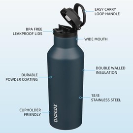 BJPKPK Insulated Water Bottle With Straw 17oz Stainless Steel Water Bottles With 2 Lids And Carry Handle Reusable Travel Metal Thermos,Navy Blue