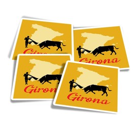 Vinyl Square Stickers (Set of 4) 10cm - Girona Bull Matador Spain for Laptops, Tablets, Luggage, Scrap Booking, Fridges #60353