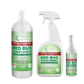 Hygea Natural Extra Strength Bed Bug & Lice Elimination Kit - Includes Extra Strength 24 oz Lice & Bed Bug Spray, 32 oz Lice & Bed Bug Laundry Additive, & 3 oz Bed Bug Travel Spray