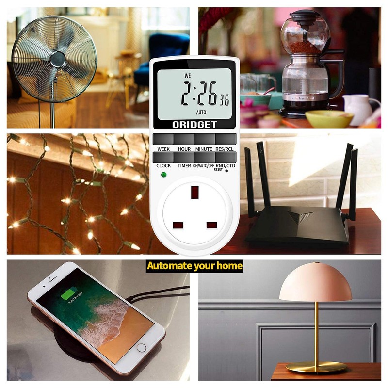 ORIDGET Digital Electrical Timer Plug Socket with 18 On-Off Programs,