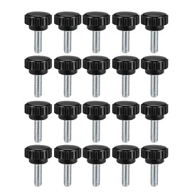 sourcing map M6 x 15mm Metric Male Thread Knurled Clamping Knobs Grip Thumb Screw on Type Plastic Threaded Hand Bolt Knobs Black 20 Pcs