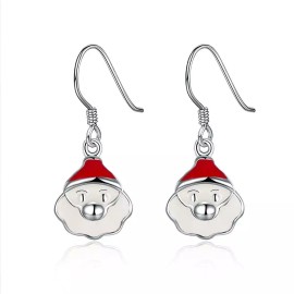 Unbranded Silver Plated Enamel Dangle Earrings Christmas Santa Claus Silver 26x10mm P128