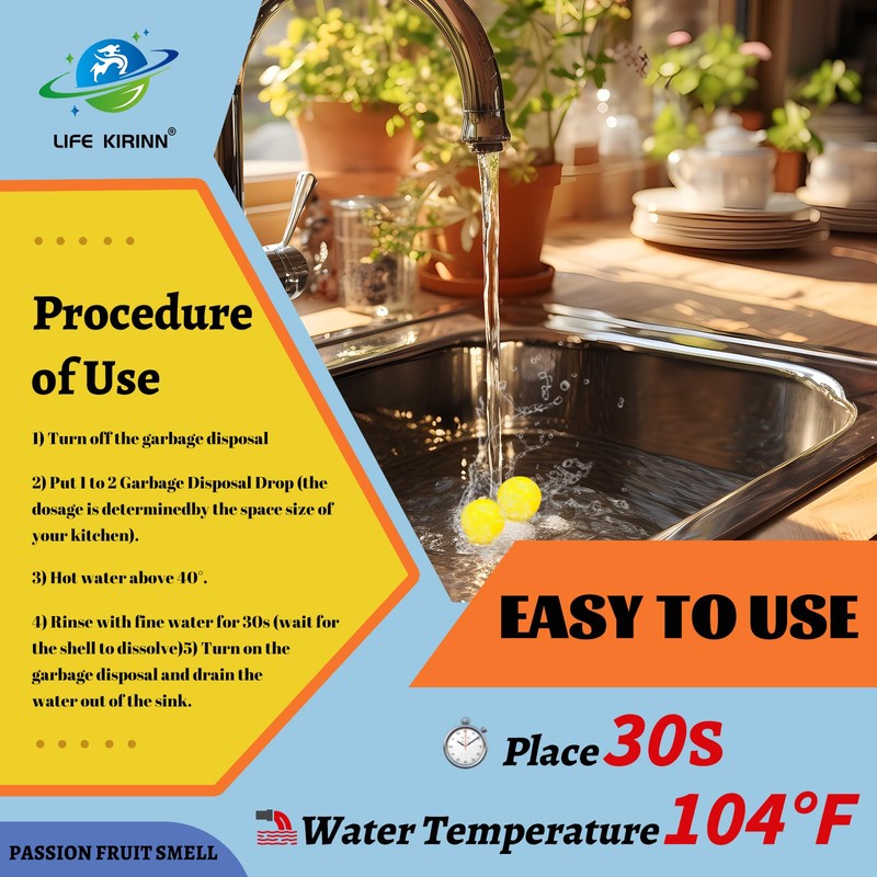 LIFE KIRINN Garbage Disposer Freshener,Sink Disposal Odor Eliminator,50 Count Lemon