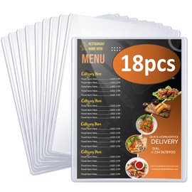 Menu Covers 8.5 x 11, 18 Pack, 2 View Restaurant Menu Covers, All Clear Vinyl Menu Sleeves, Menu Holder, Top-Loading