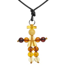 Necklace with Pendant – Amber Man – Leather Cord – Amber, amber, Amber