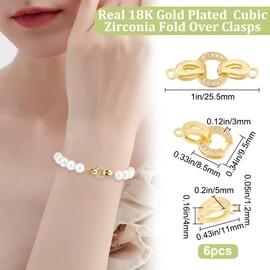 Beebeecraft 1 Box 6 Pieces 18K Gold-Plated Folding Clasps Cubic Zirconia Oval Extension Clasp End Caps For Bracelet Necklace Jewellery