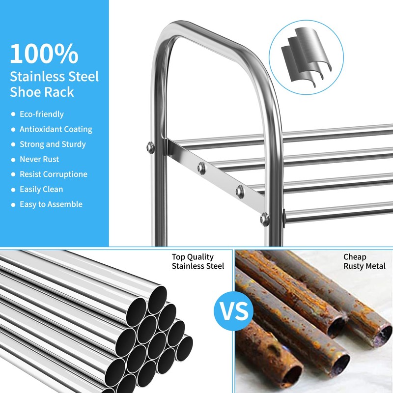Botion 3 Tier Expandable Shoe Rack for Closet, Stainless Steel
