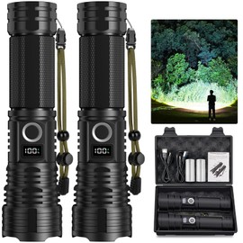 QOPOYU LED Flashlights High Lumens Rechargeable, 9000 Lumen Super Bright Tactical Flashlight High Powered Flash Light with 5 Modes, IPX7 Waterproof Flashlights for Home, Camping, Emergencies