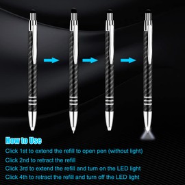 Lighted Tip Pen with Stylus - LED Penlight Light Up Pen Stylus Pen Light Ballpoint Pen with Light for Writing in The Dark - Pack of 3 - White Light - GL006
