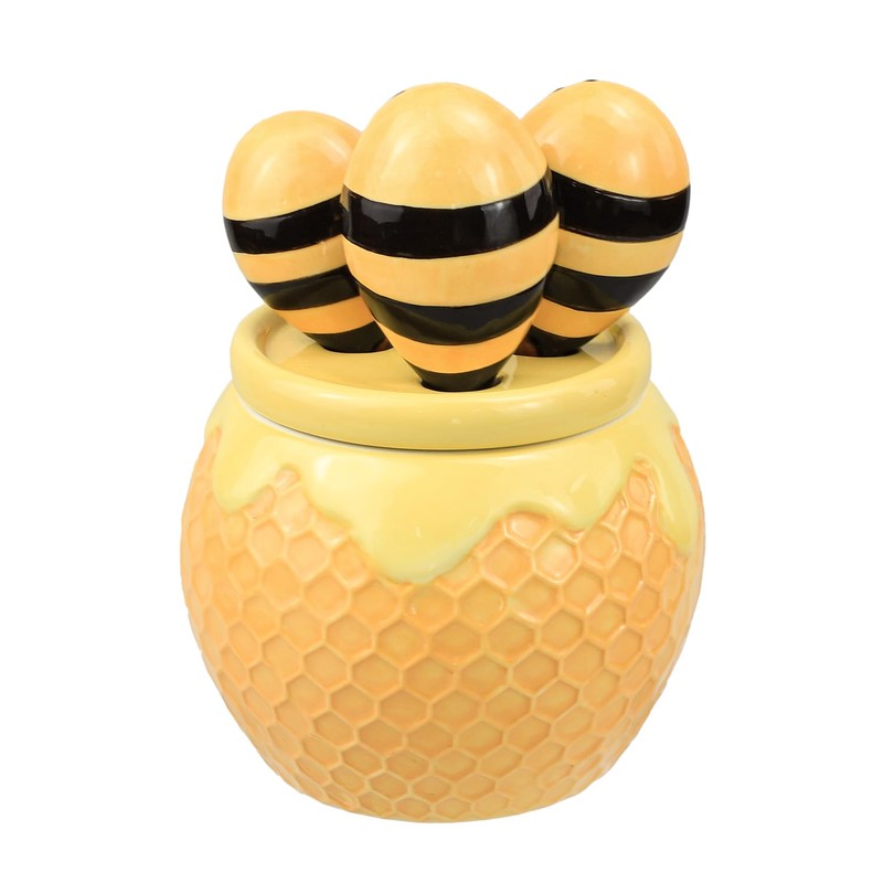 Sizikato 4pcs Porcelain Measuring Spoons with Base, Cute Ceramic Bee