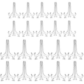 XSEXO 5" and 6" Clear Plastic Easels or Stand/Plate Holders to Display Pictures or Other Items at Weddings, Home Decoration, Birthdays, Tables (20 Pack)