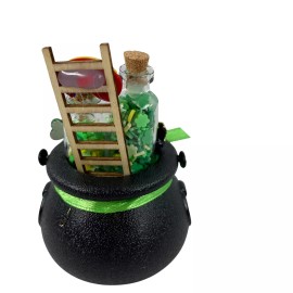 Agape Gifts Designs AGD St Patrick's Decor - Miniature Leprechaun Dust Black Pot Of Gold Display