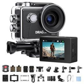 Dragon Touch Action Camera, 4K30FPS, 20MP Underwater Camera, 30M Waterproof, 170° Wide Angle Lens, Timeplus Video, Action Cam, 2 x 1050mAh, Image Stabilization, 4x Zoom, Remote Control, Wearable