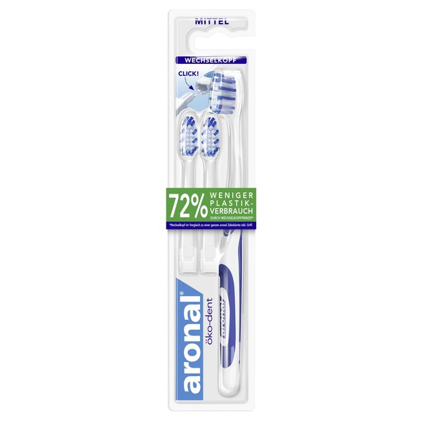 ELMEX aronal Toothbrush öko-dent Medium, 1 x Toothbrush and 2 x Interchangeable Heads, Manual Toothbrush with Interchangeable Head Principle, Easy to Replace the Head